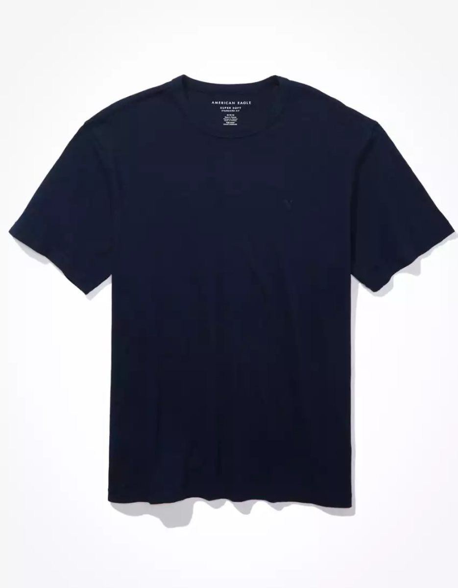 T Shirts American Eagle AE Super Soft Slub Bleu Marine Homme | QIO-05532837